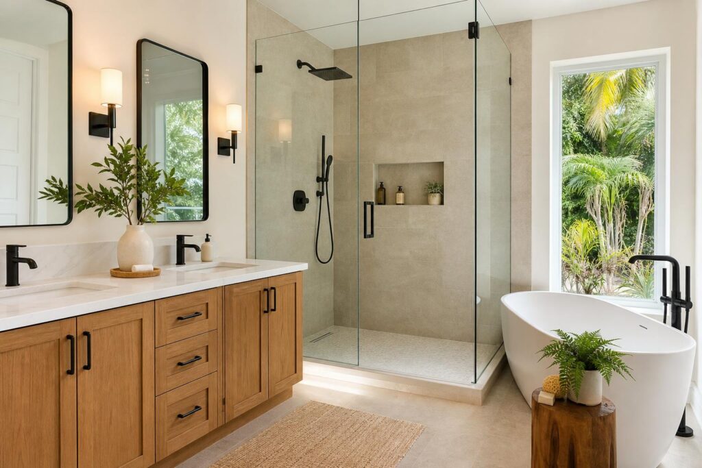 Polished modern bathroom remodel with shower and vanity