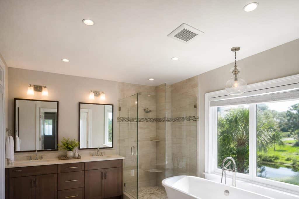 Bathroom ceiling with lighting and ventilation